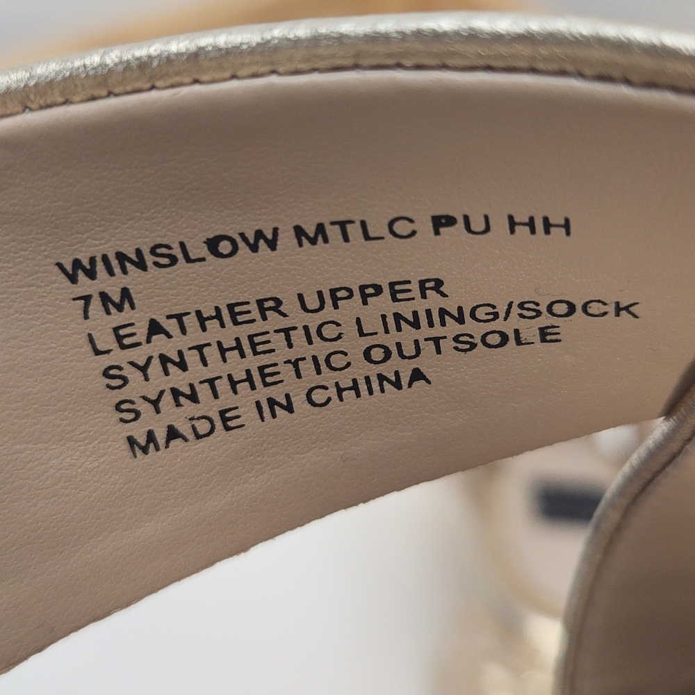 White House Black Market Winslow Gold Leather Slide Sandals Rope Heel Mule 7M - Picture 8 of 11